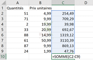 Somme Excel 2